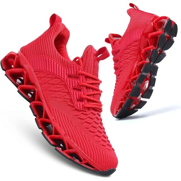 Women's Red Slip-On Walking Running Shoes Blade Sneakers Non-Slip Comfort Shoes - Picture 7 of 8